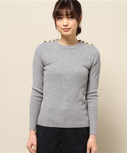 ELFORBR（エルフォーブル）の「ワイドリブボートネックプルオーバー（ニット/セーター・レディース・グレー/ネイビー・MEDIUM）」の6枚目の写真