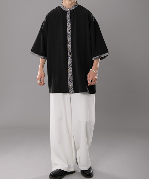 kutir（クティール）の「総柄クレリックトロミシャツ（シャツ/ブラウス・メンズ・ブラック/ダークグリーン・MEDIUM/LARGE）」の5枚目の写真