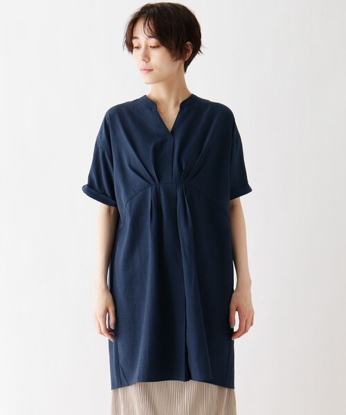 DRESKIP（ドレスキップ）の「◆スキッパーチュニックワンピース（チュニック・レディース・オフホワイト/ネイビー/グリーン系・04/03/02）」の4枚目の写真