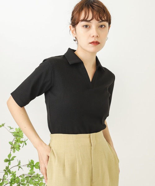 SENSE OF PLACE by URBAN RESEARCH（センスオブプレイスバイアーバンリサーチ）の「ポロカラーリブショートトップ（Tシャツ/カットソー・レディース・ライトブルー/ブラック/オフホワイト・ONE）」の5枚目の写真