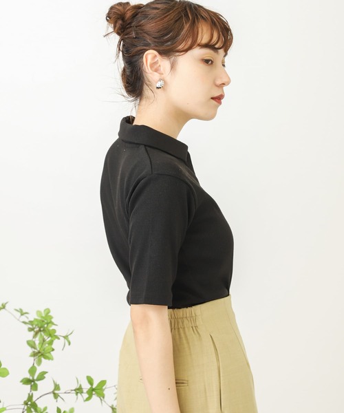 SENSE OF PLACE by URBAN RESEARCH（センスオブプレイスバイアーバンリサーチ）の「ポロカラーリブショートトップ（Tシャツ/カットソー・レディース・ライトブルー/ブラック/オフホワイト・ONE）」の6枚目の写真