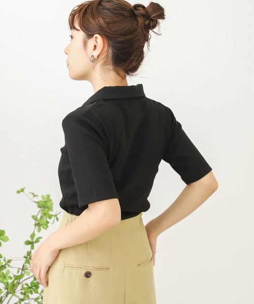 SENSE OF PLACE by URBAN RESEARCH（センスオブプレイスバイアーバンリサーチ）の「ポロカラーリブショートトップ（Tシャツ/カットソー・レディース・ライトブルー/ブラック/オフホワイト・ONE）」の7枚目の写真