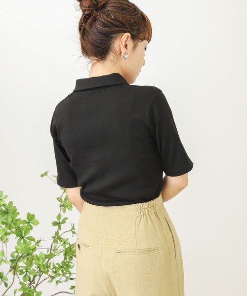 SENSE OF PLACE by URBAN RESEARCH（センスオブプレイスバイアーバンリサーチ）の「ポロカラーリブショートトップ（Tシャツ/カットソー・レディース・ライトブルー/ブラック/オフホワイト・ONE）」の8枚目の写真