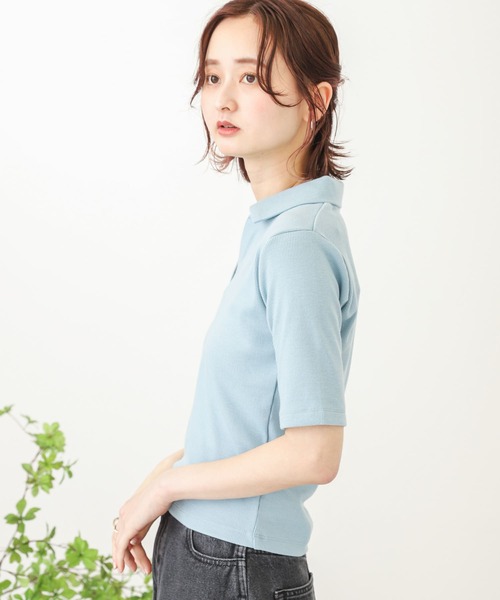 SENSE OF PLACE by URBAN RESEARCH（センスオブプレイスバイアーバンリサーチ）の「ポロカラーリブショートトップ（Tシャツ/カットソー・レディース・ライトブルー/ブラック/オフホワイト・ONE）」の19枚目の写真