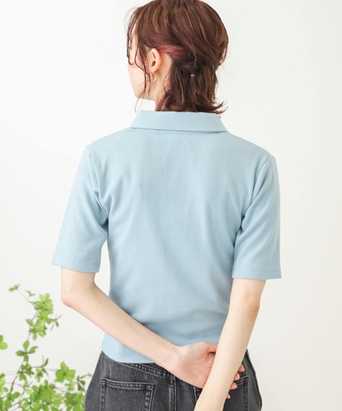SENSE OF PLACE by URBAN RESEARCH（センスオブプレイスバイアーバンリサーチ）の「ポロカラーリブショートトップ（Tシャツ/カットソー・レディース・ライトブルー/ブラック/オフホワイト・ONE）」の20枚目の写真