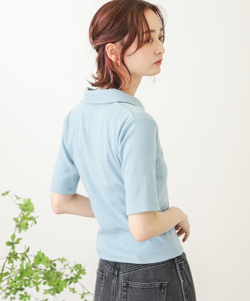 SENSE OF PLACE by URBAN RESEARCH（センスオブプレイスバイアーバンリサーチ）の「ポロカラーリブショートトップ（Tシャツ/カットソー・レディース・ライトブルー/ブラック/オフホワイト・ONE）」の21枚目の写真