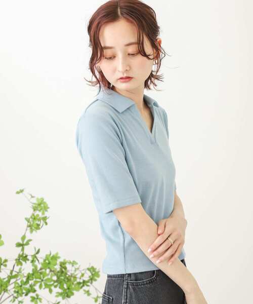 SENSE OF PLACE by URBAN RESEARCH（センスオブプレイスバイアーバンリサーチ）の「ポロカラーリブショートトップ（Tシャツ/カットソー・レディース・ライトブルー/ブラック/オフホワイト・ONE）」の22枚目の写真