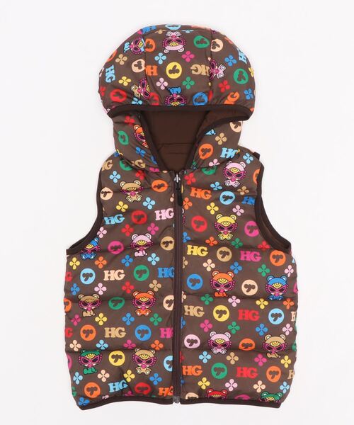 HYSTERIC MINI（ヒステリックミニ）の「TEDDY MINI MONOGRAM総柄中綿入りベスト（ベスト・キッズ・ブラック/ピンク/ブラウン・MEDIUM）」の6枚目の写真