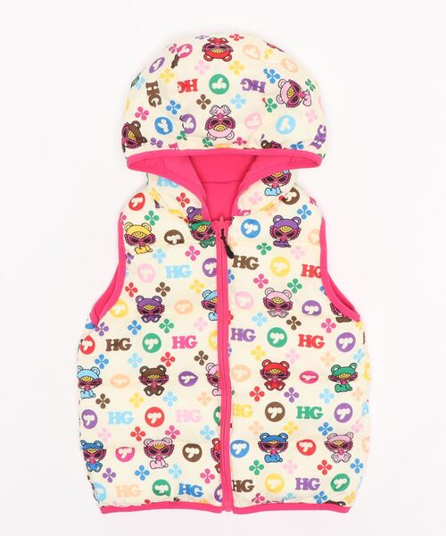 HYSTERIC MINI（ヒステリックミニ）の「TEDDY MINI MONOGRAM総柄中綿入りベスト（ベスト・キッズ・ブラック/ピンク/ブラウン・MEDIUM）」の7枚目の写真