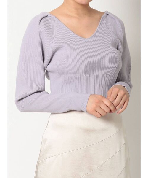 MERCURYDUO（マーキュリーデュオ）の「タックショルダーチェンジリブニット（ニット/セーター・レディース・オフホワイト/ブラック/イエロー/ラベンダー・FREE）」の4枚目の写真