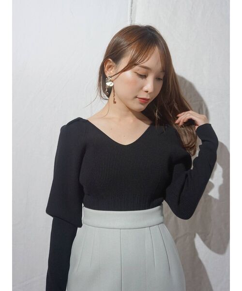 MERCURYDUO（マーキュリーデュオ）の「タックショルダーチェンジリブニット（ニット/セーター・レディース・オフホワイト/ブラック/イエロー/ラベンダー・FREE）」の7枚目の写真