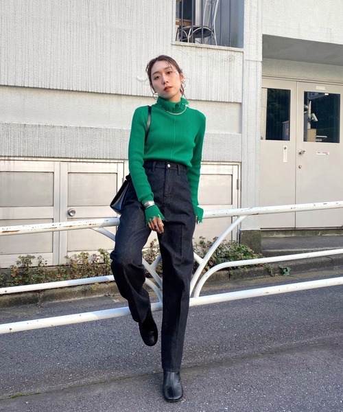 WHO'S WHO gallery（フーズフーギャラリー）の「ダメージスライドリブニット（ニット/セーター・レディース・ブラック/オフホワイト/ライム/オレンジ/ブルー/グリーン・FREE）」の15枚目の写真