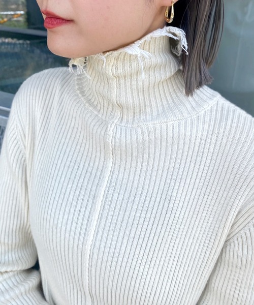 WHO'S WHO gallery（フーズフーギャラリー）の「ダメージスライドリブニット（ニット/セーター・レディース・ブラック/オフホワイト/ライム/オレンジ/ブルー/グリーン・FREE）」の19枚目の写真