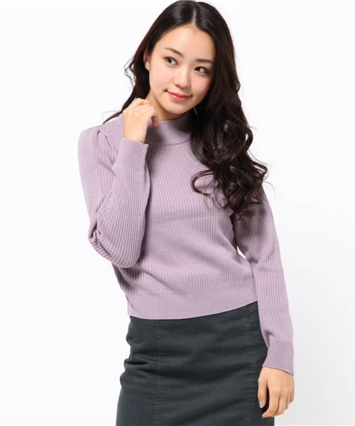 one after another NICE CLAUP（ワンアフターアナザーナイスクラップ）の「プチハイネックプルオーバーリブ無地（ニット/セーター・レディース・オフホワイト/サックスブルー/パープル/クリーム/ネイビー/ブラック・FREE）」の6枚目の写真