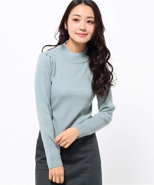 one after another NICE CLAUP（ワンアフターアナザーナイスクラップ）の「プチハイネックプルオーバーリブ無地（ニット/セーター・レディース・オフホワイト/サックスブルー/パープル/クリーム/ネイビー/ブラック・FREE）」の5枚目の写真