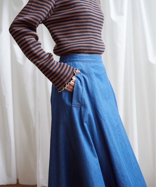 Lene（レネ）の「5oz デニム サーキュラースカート（スカート・レディース・ブルー/ネイビー・FREE）」の12枚目の写真