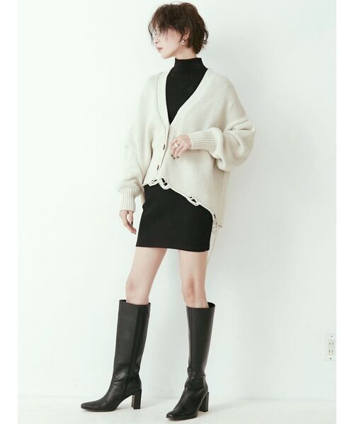 GYDA（ジェイダ）の「ダメージLOOSE ニット カーディガン（カーディガン/ボレロ・レディース・チャコールグレー/アイボリー・FREE）」の3枚目の写真