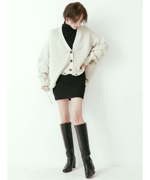 GYDA（ジェイダ）の「ダメージLOOSE ニット カーディガン（カーディガン/ボレロ・レディース・チャコールグレー/アイボリー・FREE）」の4枚目の写真