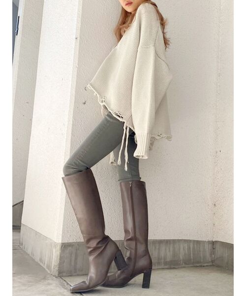 GYDA（ジェイダ）の「ダメージLOOSE ニット カーディガン（カーディガン/ボレロ・レディース・チャコールグレー/アイボリー・FREE）」の9枚目の写真