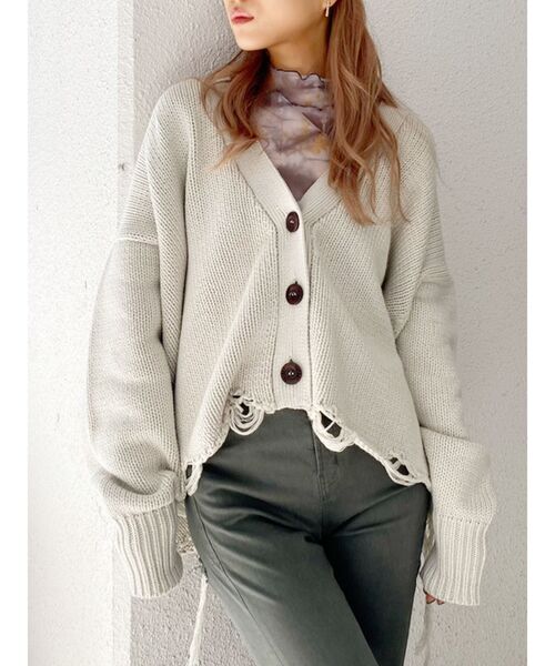 GYDA（ジェイダ）の「ダメージLOOSE ニット カーディガン（カーディガン/ボレロ・レディース・チャコールグレー/アイボリー・FREE）」の11枚目の写真