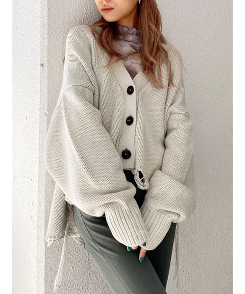 GYDA（ジェイダ）の「ダメージLOOSE ニット カーディガン（カーディガン/ボレロ・レディース・チャコールグレー/アイボリー・FREE）」の14枚目の写真