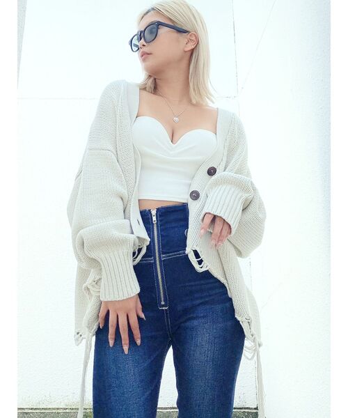 GYDA（ジェイダ）の「ダメージLOOSE ニット カーディガン（カーディガン/ボレロ・レディース・チャコールグレー/アイボリー・FREE）」の17枚目の写真