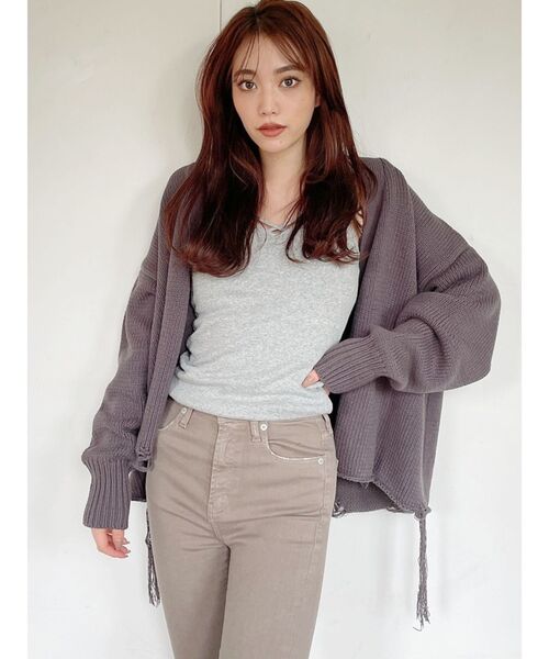 GYDA（ジェイダ）の「ダメージLOOSE ニット カーディガン（カーディガン/ボレロ・レディース・チャコールグレー/アイボリー・FREE）」の18枚目の写真