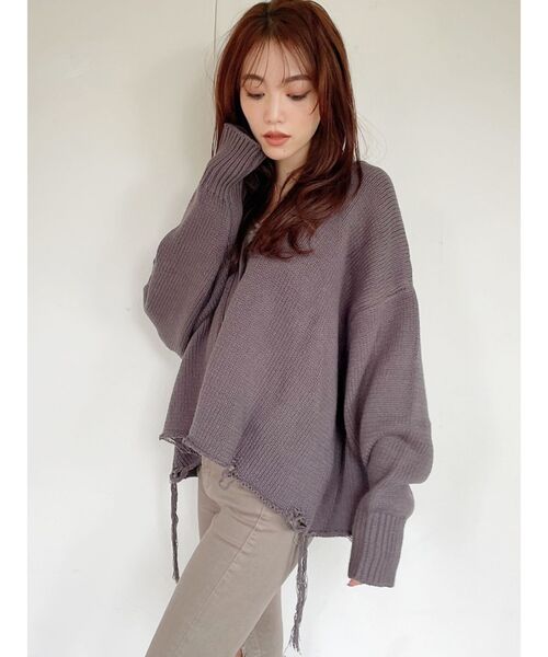 GYDA（ジェイダ）の「ダメージLOOSE ニット カーディガン（カーディガン/ボレロ・レディース・チャコールグレー/アイボリー・FREE）」の19枚目の写真