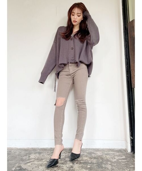 GYDA（ジェイダ）の「ダメージLOOSE ニット カーディガン（カーディガン/ボレロ・レディース・チャコールグレー/アイボリー・FREE）」の22枚目の写真