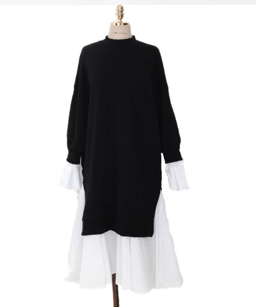 e&t(イーアンドティ)の「シャツレイヤードドッキングワンピース(ワンピース・レディース・ブラック・M/L/XL)」の14枚目の写真