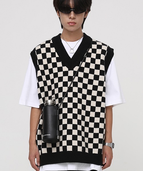 MASONPRINCE】Oversized flag check knit vest BM0934（ニット