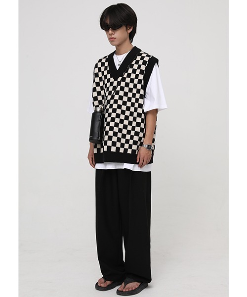 MASONPRINCE】Oversized flag check knit vest BM0934（ニット