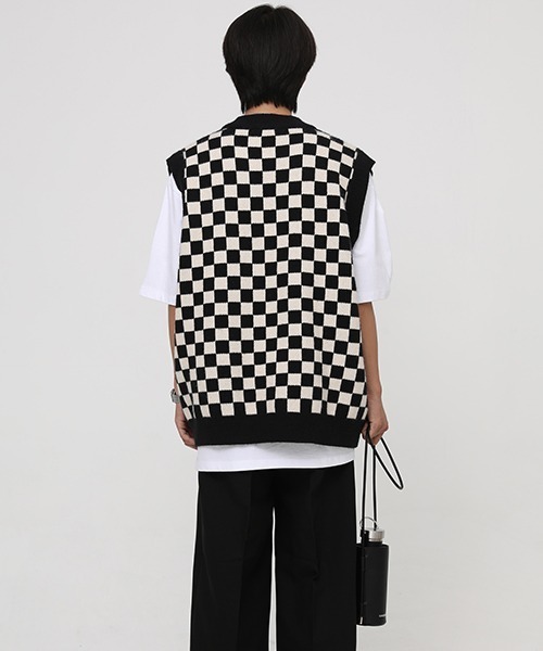 MASONPRINCE】Oversized flag check knit vest BM0934（ニット
