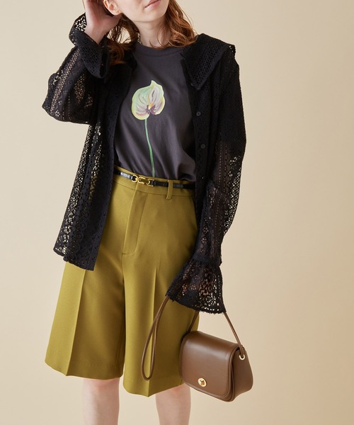 MADEMOISELLE ROPE'（マドモアゼル ロペ）の「<春まで使える>ツイルストレッチハーフパンツ（その他パンツ・レディース・チャコールグレー/ライトグリーン・36/38）」の3枚目の写真