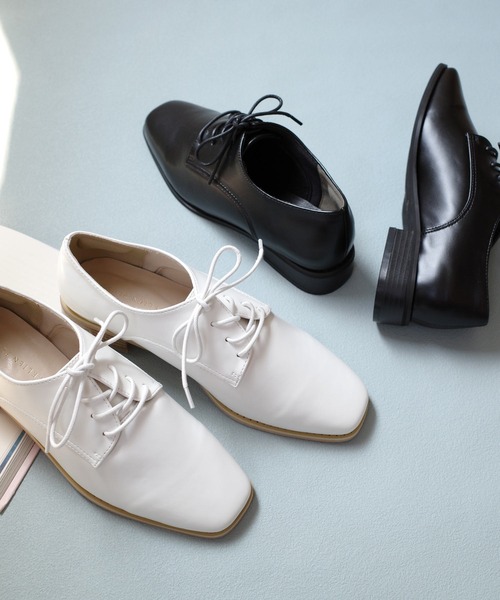 AmiAmi（アミアミ）の「スクエアトゥオックスフォードレースアップシューズ（ローファー・レディース・ブラック/ブラック系その他/ブラウン/ホワイト・L/LL/M/S）」の5枚目の写真