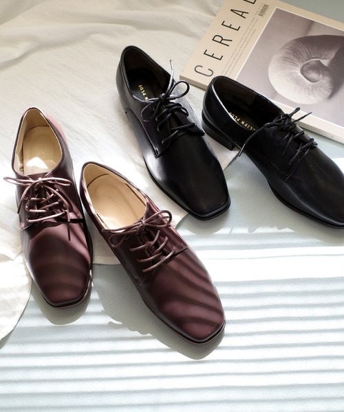 AmiAmi（アミアミ）の「スクエアトゥオックスフォードレースアップシューズ（ローファー・レディース・ブラック/ブラック系その他/ブラウン/ホワイト・L/LL/M/S）」の7枚目の写真