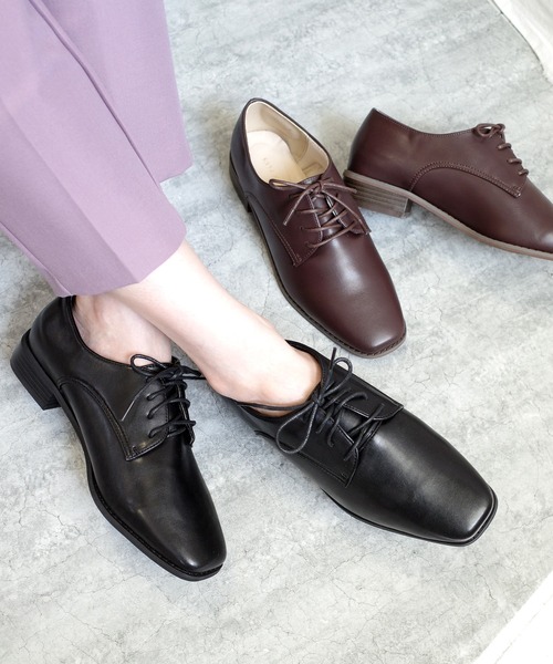 AmiAmi（アミアミ）の「スクエアトゥオックスフォードレースアップシューズ（ローファー・レディース・ブラック/ブラック系その他/ブラウン/ホワイト・L/LL/M/S）」の16枚目の写真