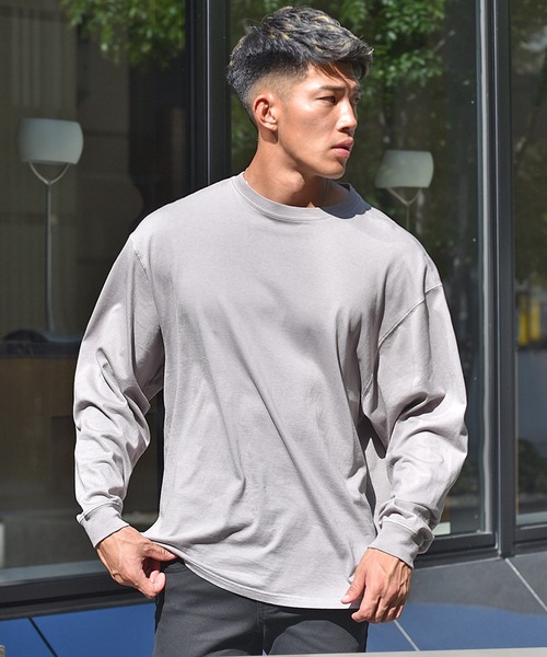 JOKER（ジョーカー）の「【JOKER】オーバーサイズビッグシルエット6色展開長袖Tシャツ/カラーリング無地BIGロンT ペールトーン長袖ビッグtシャツ メンズ 秋服（Tシャツ/カットソー・メンズ・オフホワイト/ブラック/ダークグリーン/ピンク/グレー系その他/ベージュ・M/L/XL）」の10枚目の写真