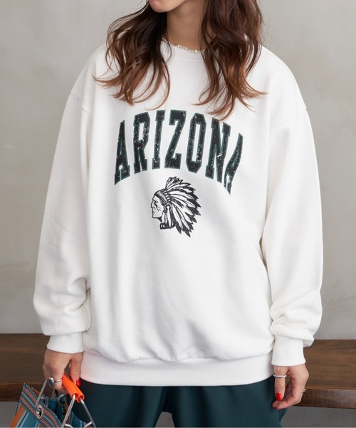 AIC.（エーアイシー）の「ARIZONAロゴプリントビッグ裏毛スウェット（スウェット・レディース・オフホワイト/グレー/チャコールグレー/ネイビー・FREE）」の14枚目の写真