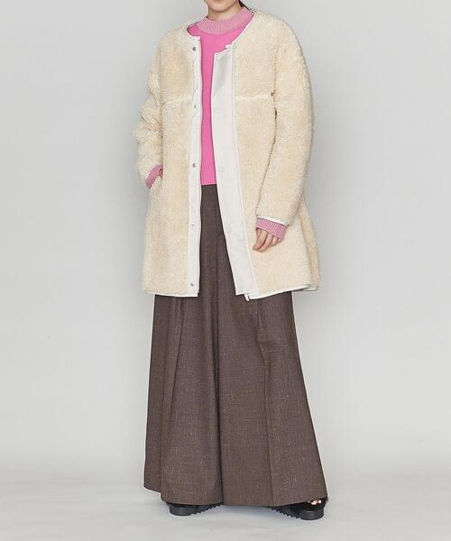 ASTRAET（アストラット）の「＜ASTRAET（アストラット）＞ボア ノーカラー ブルゾン（ノーカラーコート・レディース・ブラウン/オフホワイト・FREE）」の4枚目の写真