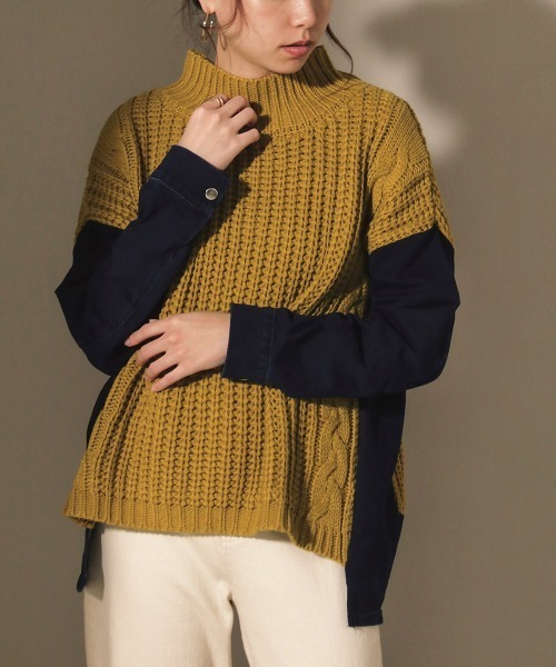 Bou Jeloud(ブージュルード)の「モックネックデニムコンビニット(ニット/セーター・レディース・ブラック/ベージュ/グレー/マスタード・FREE)」の4枚目の写真