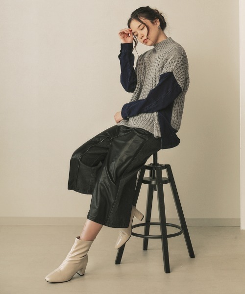 Bou Jeloud(ブージュルード)の「モックネックデニムコンビニット(ニット/セーター・レディース・ブラック/ベージュ/グレー/マスタード・FREE)」の12枚目の写真