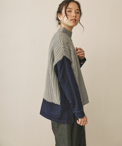 Bou Jeloud(ブージュルード)の「モックネックデニムコンビニット(ニット/セーター・レディース・ブラック/ベージュ/グレー/マスタード・FREE)」の16枚目の写真