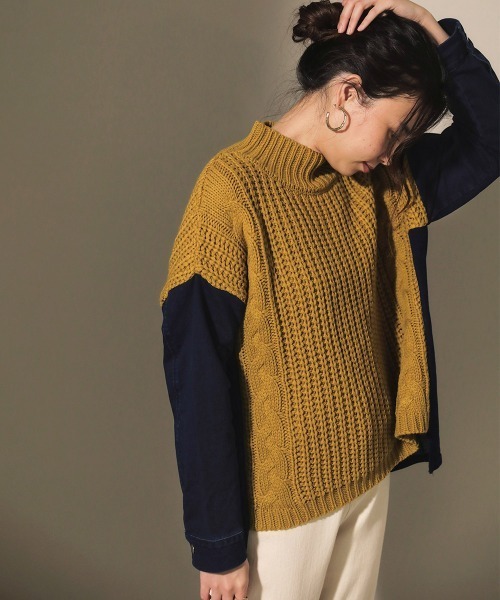 Bou Jeloud(ブージュルード)の「モックネックデニムコンビニット(ニット/セーター・レディース・ブラック/ベージュ/グレー/マスタード・FREE)」の13枚目の写真