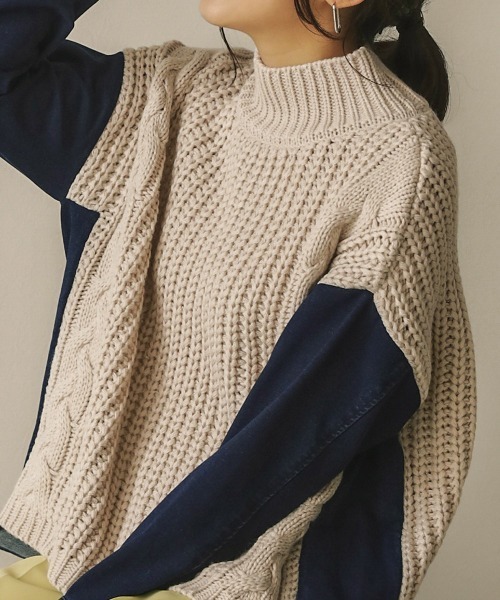 Bou Jeloud(ブージュルード)の「モックネックデニムコンビニット(ニット/セーター・レディース・ブラック/ベージュ/グレー/マスタード・FREE)」の17枚目の写真