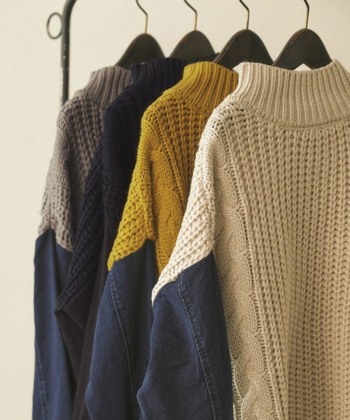 Bou Jeloud(ブージュルード)の「モックネックデニムコンビニット(ニット/セーター・レディース・ブラック/ベージュ/グレー/マスタード・FREE)」の18枚目の写真