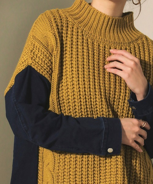 Bou Jeloud(ブージュルード)の「モックネックデニムコンビニット(ニット/セーター・レディース・ブラック/ベージュ/グレー/マスタード・FREE)」の9枚目の写真