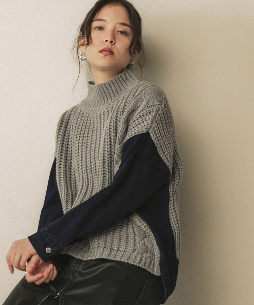 Bou Jeloud(ブージュルード)の「モックネックデニムコンビニット(ニット/セーター・レディース・ブラック/ベージュ/グレー/マスタード・FREE)」の7枚目の写真