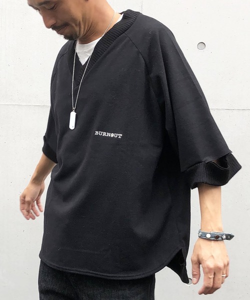 BURNOUT(バーンアウト)の「【BURNOUT】4/3スリーブVネック ニット(Tシャツ/カットソー・メンズ・ブラック・M/L)」の9枚目の写真