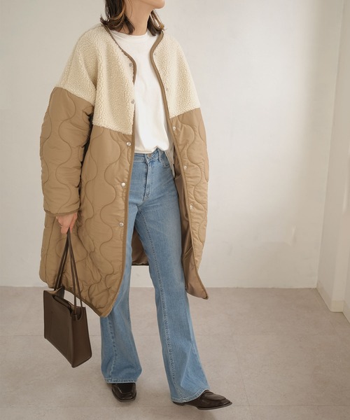 ＡＮＤＪ（アンドジェイ）の「ボア切替キルティングノーカラーコート（ダウンジャケット/コート・レディース・カーキ/モカ・M）」の12枚目の写真